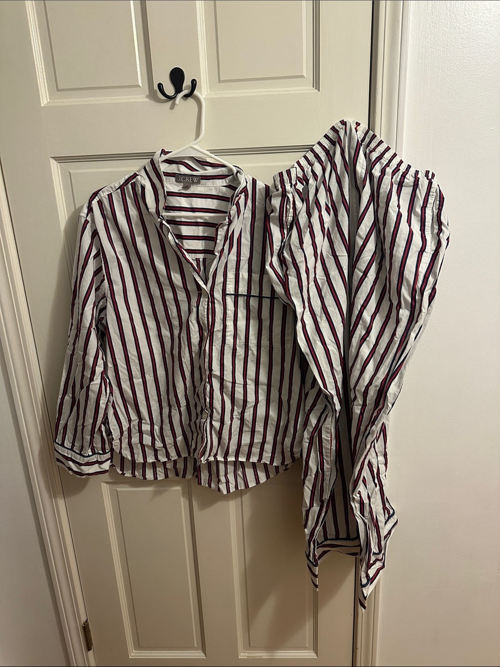 J. Crew White and Burgundy Striped Sleep Set